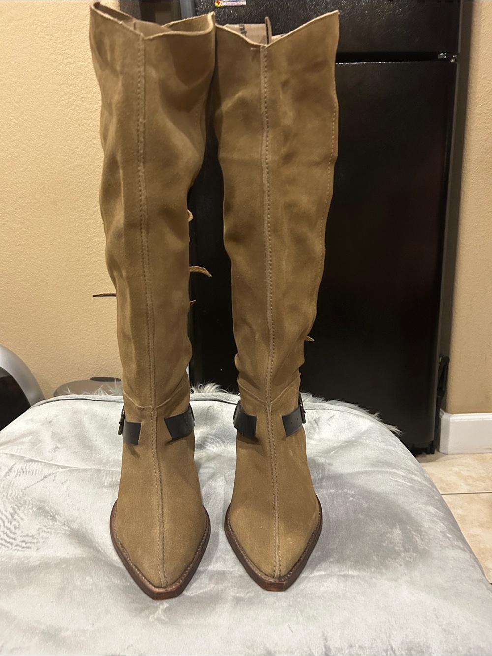 Free People Tall Suede Over-the-Knee Boots in Camel Brown